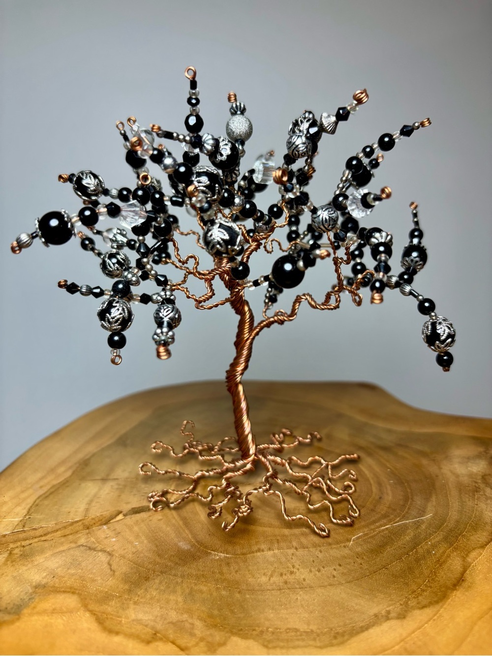Handcrafted copper wire & bead tree sculpture, Tree of Life or Bonsai art decor
